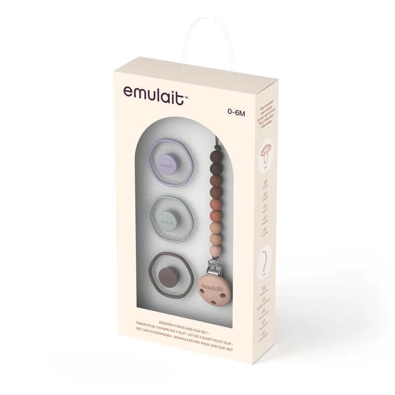 Emulait Juego de chupetes para bebés de 0 a 6 meses, paquete de 3 chupetes para bebés con clip, silicona suave para recién nacidos y bebés, diseño