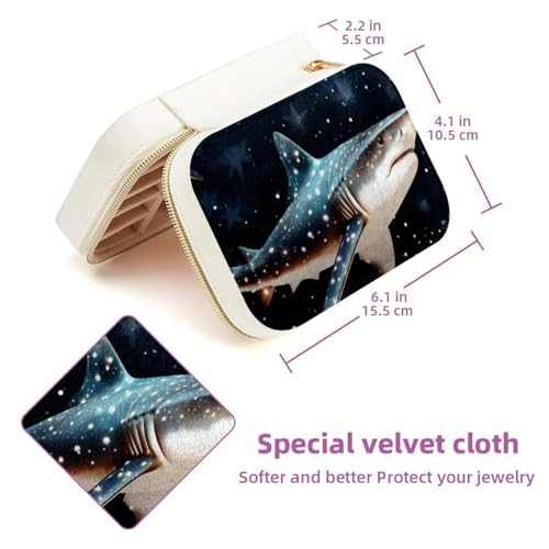Boîte à bijoux requin étoilé compacte avec compartiments colliers et bagues - 6