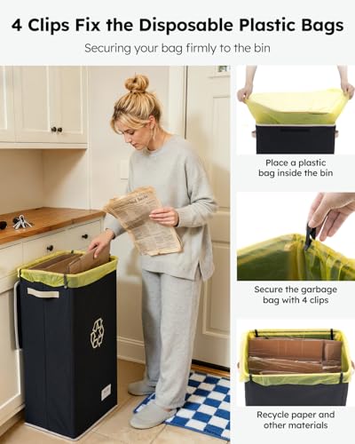 Image of SOLEDI Recycle Bins for Kitchen,26 Gallon Recycling Bin with Lid and 2 Removeable Reusable Inner Bags,Indoor Recycling Trash Can for Collector of Bottles Cans, and Plastic,Black