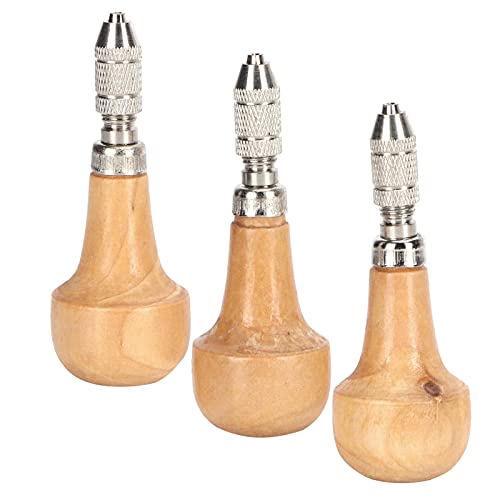 3 Set Pin Vise, Pin Vise Hand Drill Single End Lock Nozzle Wire Twister Tool with Wooden Handle for Jewelry Making Wood Beading