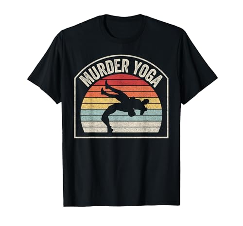 Retro Vintage Wrestling Murder Yoga Funny T-Shirt, Men, Black, Large