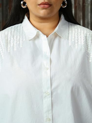 Image of High Star Women Solid Cotton Oversized Fit Collar Long Sleeve Shirts 76