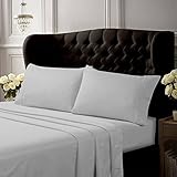 Tribeca Living King Bed Sheet Set, Crisp and Smooth Egyptian Cotton Percale Solid Sheets and Pillowcase Set, Extra Deep Pocket, 350 Thread Count, 4-Piece Luxury Bedding, Silver