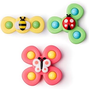 LiKee Strong Suction Cup Fidget Spinnerz Sensory Bath Toys for Baby 12 18 Months Airplane Car Travel Table & Window Toys for 1 2 Years Old Toddler Boys and Girls (Insect-1)