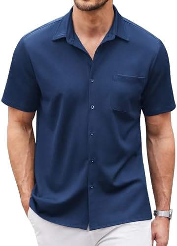 COOFANDY Men’s Casual Button Down Shirts Short Sleeve Regular Fit Beach Summer Shirt Tops