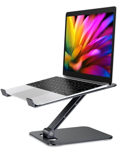 Image of RIWUCT Foldable Laptop Stand, Height Adjustable Ergonomic Computer Stand for Desk, Aluminum Portable Laptop Riser Holder Compatible with MacBook Pro Air, HP, Dell 10-16 inch(Black)