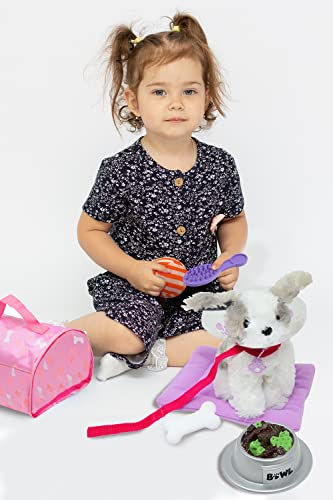 New York Doll Collection Plush Puppy Dog Accessories Toy Play Set For Kids, Pretend Dog Toy Playset Includes Bed, Carrier, Toy Dog Collar & More, Pet Toy Fits 18 Inch Dolls, For Girls 3-8 Years Old #TOP5
