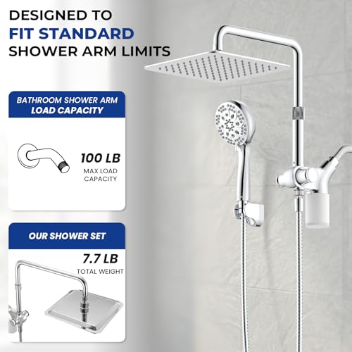 Ryamen Upgraded Dual Shower Heads Combo, 10 inch Filtered Shower Head with Handheld, 3-Way Rain Shower Head with Filters, 7 Settings Handheld Spray, High Pressure, Height Adjustable (Silver) by Ryamen - Used condition - Image 8