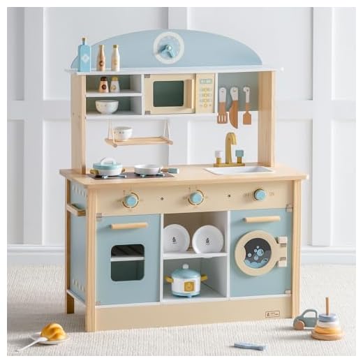 ROBUD Wooden Play Kitchen Set for Kids Toddlers, Toy Kitchen Gift for Boys Girls, Age 3+
