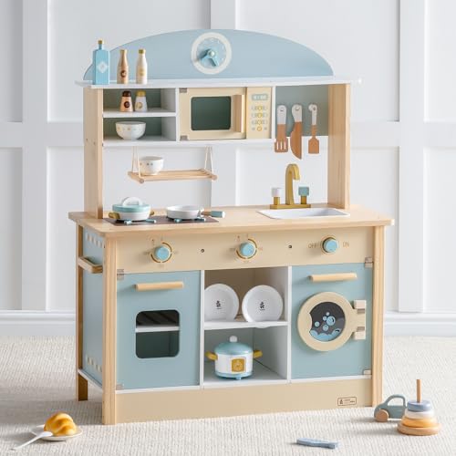 ROBUD Wooden Play Kitchen Set for Kids Toddlers...