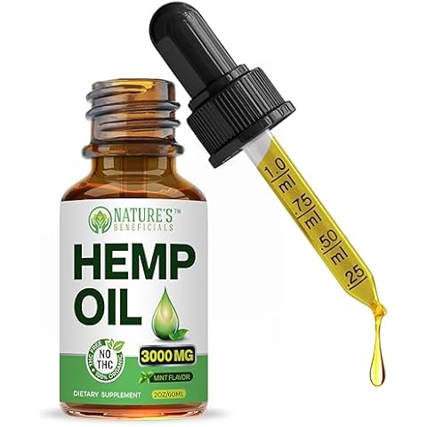 NATURE'S BENEFICIALS Organic Hemp Oil Extract Drops 3000mg - Ultra Premium, Soothes Discomfort, Joint Support, Sleep Aid, Omega Fatty Acids 3 6 9, Non-GMO Cover