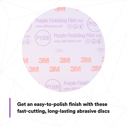Image of 3M Hookit Purple Finishing Film Abrasive Disc 30667, 6 in, 1500+ Grade, 50 Count, Clear Coat Sanding, Paint Finishing, Defect Removal, Long Lasting (Pack of 4)