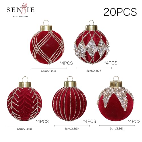 Image of 20PCS Velvet Ornaments for Christmas Tree, 2.36INCH Glitter Flocked Christmas Ornaments Decorations Balls Set Decor