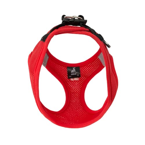 P24S SMART Step-In Hundegeschirr mit 2 kostenlosen personalisierte Namensaufkleber Klettsticker Wunschetikette für kleine Hunderassen mit Digital Hundefinder Dienst (Rot, S (Brust 46-57 cm))
