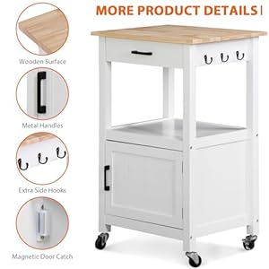   HomGarden-Kitchen-Island-on-Swivel-Wheels-with-Drawer-Rolling-Kitchen-Cart-Storage-Cabinet-with-3-Side-Hooks-for-Dining-Room-White