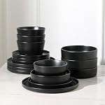 Ensemble de vaisselle moderne en grès Stone Lain Celina de 16 pièces, bols à céréales et assiettes à dîner, ensemble de plats pour 4 personnes, noir