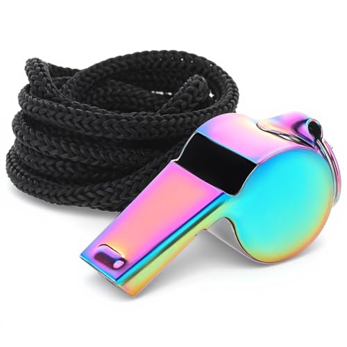 Tweruna Whistle with Lanyard Stainless Steel Coach Sports Whistle Referee Whistle Colorful Metal Whistles Loud Crisp Sound for Coach Referee Emergency Teacher