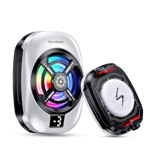 Image of GameSir Phone Cooler for Gaming, Semiconductor Cooling Chip, 5000 RPM 7-Blade Fan, 3-Level Cooling, RGB Light, Type-C Powered, LED Display, Clamp Mount Mobile Cooling Fan for Android & IOS-(White)