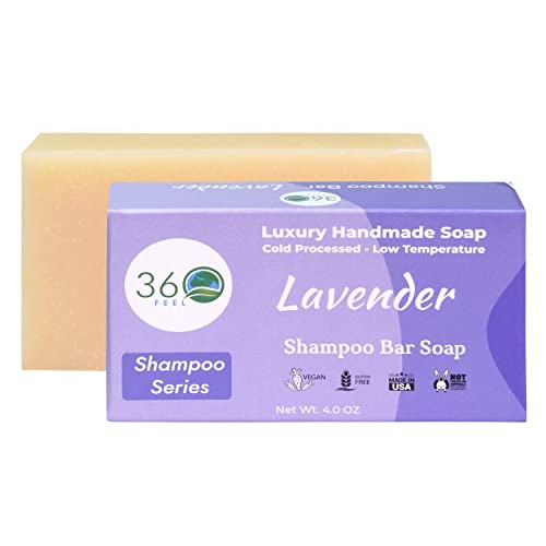 360Feel Lavender Shampoo Bar Soap - Vegan Lavender Hair Bar: Handmade, Growth Oils, Prevents Loss & Flakes, TSA-OK, Gentle for All