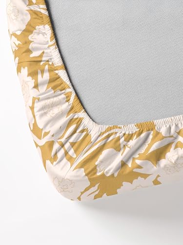 Image of Elastic Fitted Bedsheets with 2 King Size Pillow Covers | Double Bed with All Around Elastic, Size 72 x 78 x 8 Inches (Yellow White Floral)