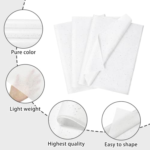 Image of 120 Sheets White Glitter Tissue Paper, 14x20 Inch Glitter Art Tissue Paper for Gift Bags, Gift Wrap Supplies Bulk for Weddings, Birthday Parties, Crafts & Decoration (White)