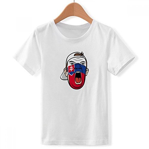 T-Shirt Slovaquie blanc garçon col ras du cou motif multicolore
