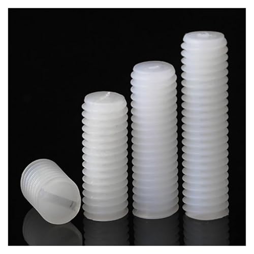 10/50 M3 M4 M5 M6 M8 長さ5-40mm 白ナイロンプラスチック絶縁ヘッドレスフラットヘッドスロットフラットエンド固定ネジ(50pcs M3x12)