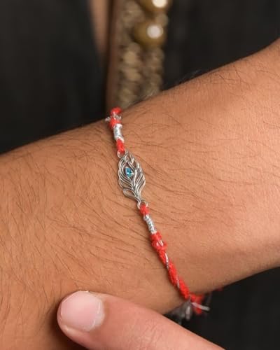 Image of Clara 925 Sterling Silver Rakhi with Roli Chawal for Bhai | Gift for Brother on Rakshabandhan | Men & Boy Bracelet