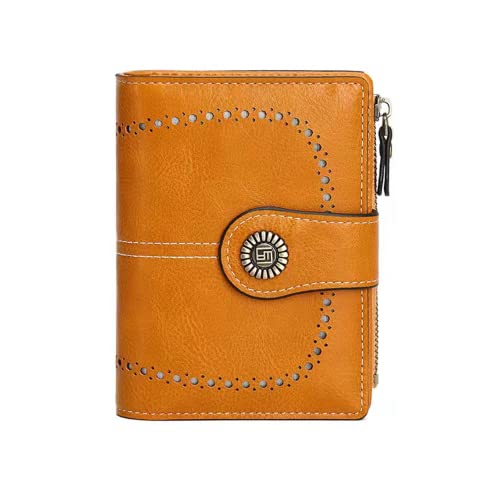 Wallet for Women Genuine Leather RFID Blocking Large Capacity Trifold Ladies Purse, Yellow, One Size