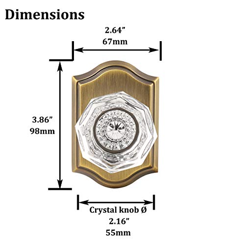 Gobrico Half Dummy Door Knobs In Antique Brass,Octagon Crystal Glass Dummy Handles,Inactive Function With Non-Locking Using,Single Side Dummy Diamond Crystal Levers,6 Pack #TOP4