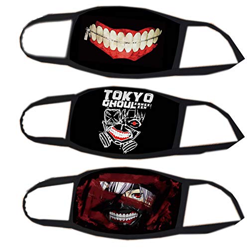 Kaneki Ken Face Mask 3PCs,Cosplay Props Black Mouth Mask Cotume Cotton for Party