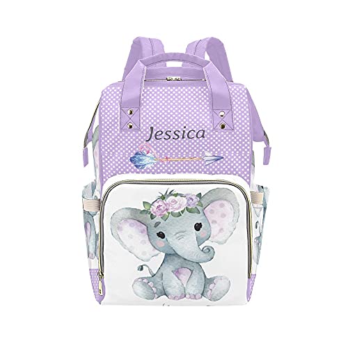 Purple Floral Elephant Diaper Bags Backpack Personalized Baby Bag Nursing Nappy Bag Travel Tote Bag Gifts