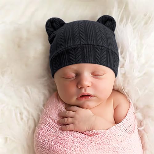 Image of BQUBO Newborn Baby Hats Bear Ears and Mittens Sets Preemie Caps Baby Boy Girl Infant Hospital Beanie for 0-3 Months