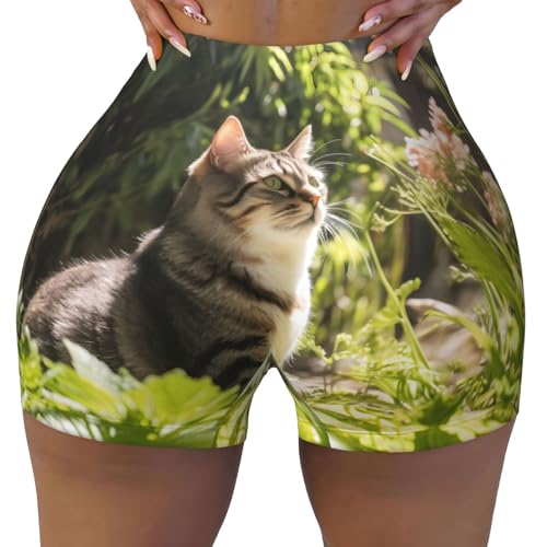 Elegant Cat Pattern Sports Shorts, high Elastic Slim Fitness Pants, Suitable for Yoga/Leisure/Daily wear