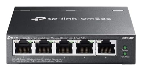 TP-link ES205G Omada 5-Port RJ45 Gigabit Switch Splitter, Easy Managed, Plug and Play, Fanless, Metal case, Desktop or Wall Mount
