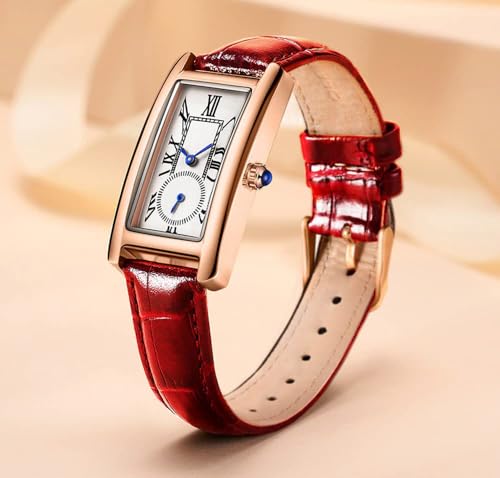 Image of Quartz Watch for Women, Lady Stylish Square Dress Watch with Leather Strap and Sapphire Crown