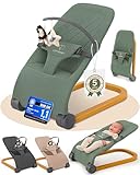 LepiBaby SamiBu Babywippe Faltbar & Verstellbar | Baby Wippe Neugeborenen | Bouncer Newborn mit Spielbogen | Babywiege, Baby Schaukel, Wiege, Kinderwippe, Rocker Kinder, Schaukelwippe | Grün