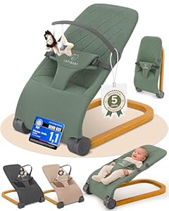 LepiBaby SamiBu Babywippe Faltbar & Verstellbar | Baby Wippe Neugeborenen | Bouncer Newborn mit Spielbogen | Babywiege, Baby Schaukel, Wiege, Kinderwippe, Rocker Kinder, Schaukelwippe | Grün