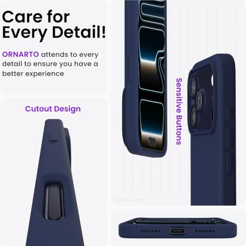 Image of ORNARTO Compatible with iPhone 17 Pro Max Case 6.9 inch, Slim Liquid Silicone 3 Layers Soft Gel Rubber Shockproof Protective Cover with Anti-Scratch Microfiber Lining-Navy Blue