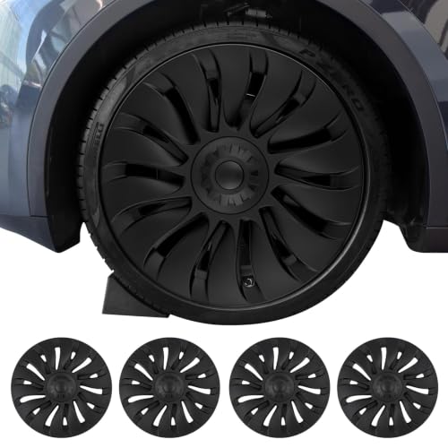 Tesla Model Y 19" Wheel Covers - Matte Black ABS Hubcaps with Rim Protectors | Compatible with 2021-2024 Model Y, not Compatible with Tesla Y Juniper 2026