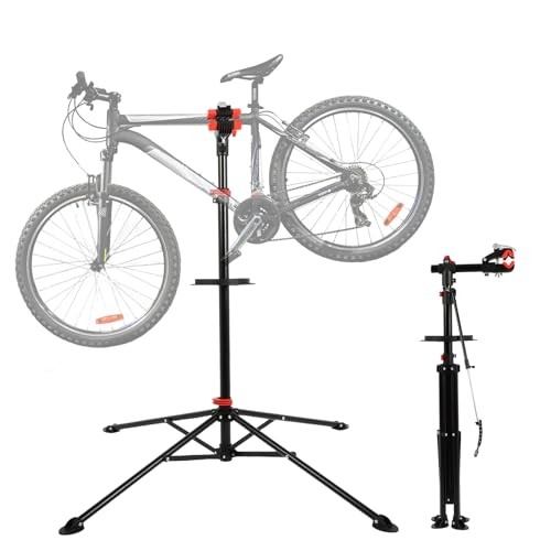 FAHKNS Bike Repair Stand Floor: Height Adjustable Bicycle Workshop Stand with Tool Tray for Road & Mountain Bikes, Red/Black