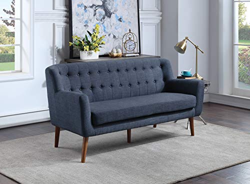Osp Home Furnishings Mill Lane Seating With Button Tufted Design And Spring Cushion Support, Sofa, Navy Blue Fabric #TOP1