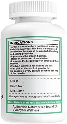 Haritaki Capsules | Improves Digestion And Blood Flow For Men And Women | Terminalia Chebula Herbal Supplements Capsules | 60 Capsules| 850mg Each