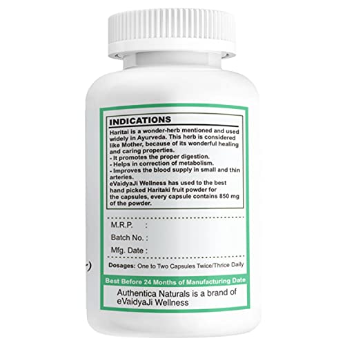 Haritaki Capsules | Improves Digestion And Blood Flow For Men And Women | Terminalia Chebula Herbal Supplements Capsules | 60 Capsules| 850mg Each
