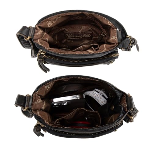 Image of Wrangler Crossbody Bag for Women Small Soft Washed Leather Multi Pocket Shoulder Purses