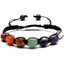 Pulseras Curativas Para Mujer TOFBS 7 Chakras Piedras Naturales Pulsera & Chakras Piedras Preciosas Péndulo Collar con Colgante de Cristal para Mujer Hombre Adivinación Reiki Protección Curativa Energía (Pulsera)