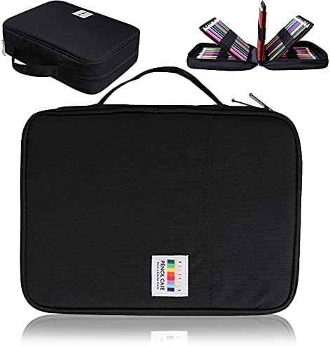 AYVANBER Colored Pencil Case 220 Slots Gel Pens Holder Waterproof Organizer Bag Portable Artist Painting Pencil Pouch Handy Storage Box for Watercolor Pens or Markers and Stationery Supply (Black)