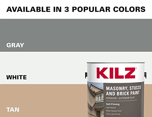 Kilz Self-Priming Masonry, Stucco And Brick Paint, Interior/Exterior, Flat, Tan, 1 Gallon #TOP4