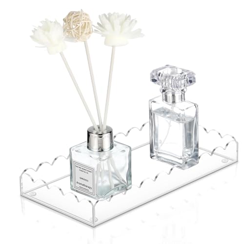 Bandeja acrílica para tocador de baño de 7.9 pulgadas, dispensador de jabón, bandeja festoneada decorativa para baño, cocina, sala de estar, decoración de tocador y perfume