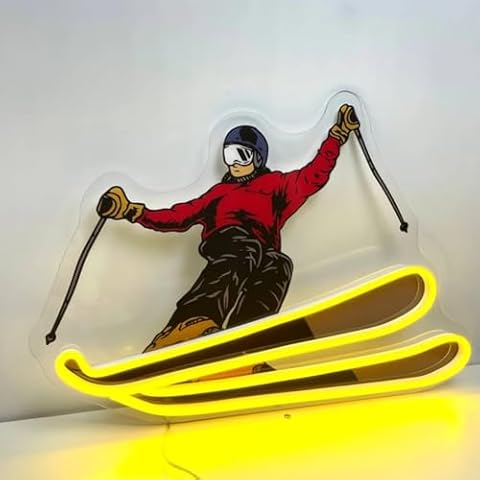 Skiing UV Printed Neon Light, Skier Acrylic Led Sign, Ski Sport Neon Sign, Skiing Player Led Light, Skiing Board Game Room Wall Art Decor, 16.5"x11.6" Cover